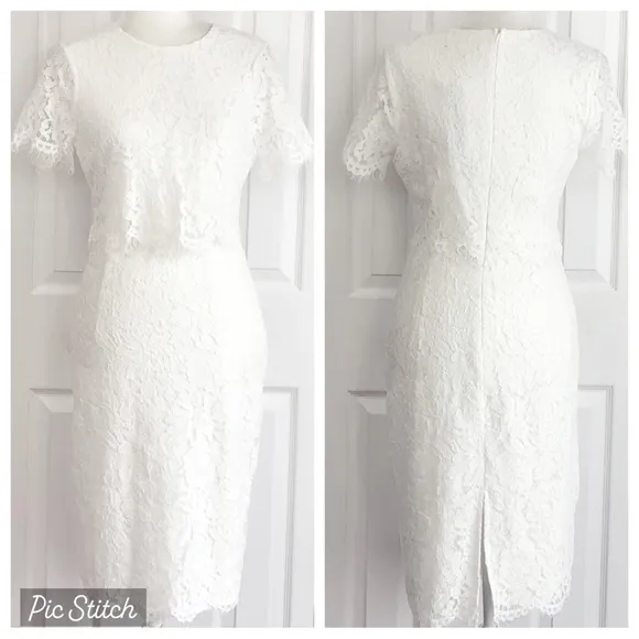 NWT Lulus White Lace Short Sleeve Sheath Devotion Dress S