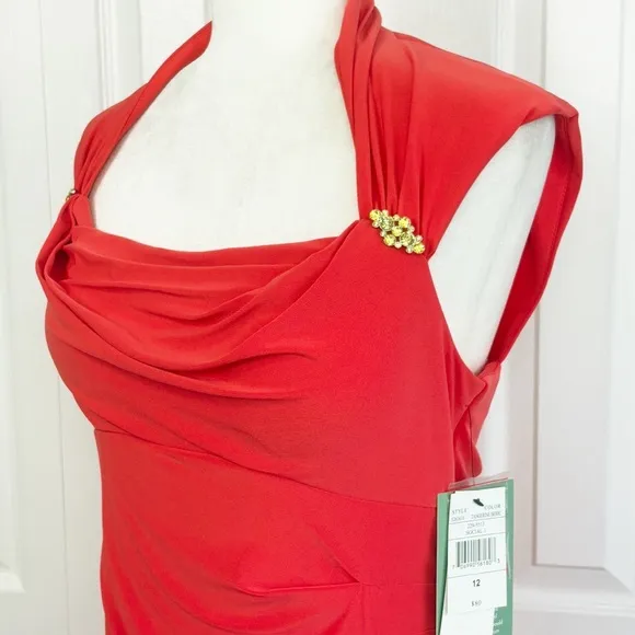 NWT Scarlett Formal Tangerine Orange Ruched Sheath Dress 12