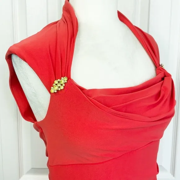 NWT Scarlett Formal Tangerine Orange Ruched Sheath Dress 12