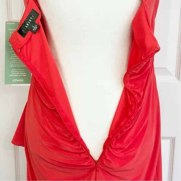 NWT Scarlett Formal Tangerine Orange Ruched Sheath Dress 12