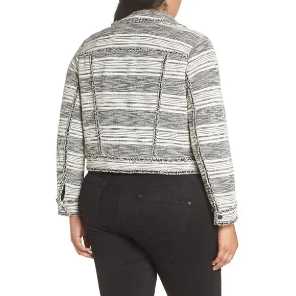 NWT Womens Plus Size 3X Nordstrom 1.STATE Black White Fringe Trim Tweed Jacket