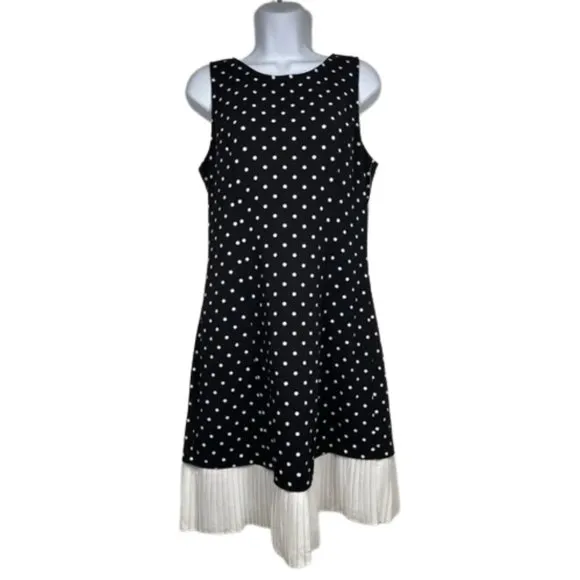 NWT Womens Size 6 NANETTE Nanette Lepore Black White Polka Dot Pleated-Hem Dress
