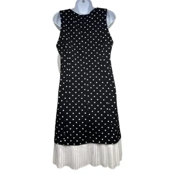 NWT Womens Size 6 NANETTE Nanette Lepore Black White Polka Dot Pleated-Hem Dress
