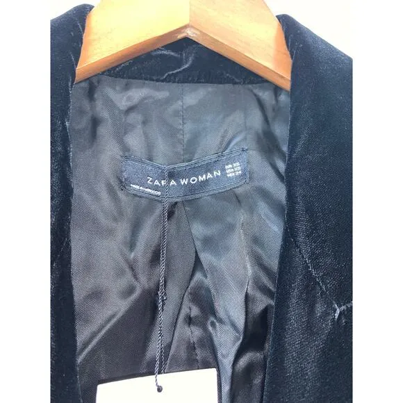 NWT Zara Woman Velvet Double-Breasted Blazer Jacket Size XS in Black