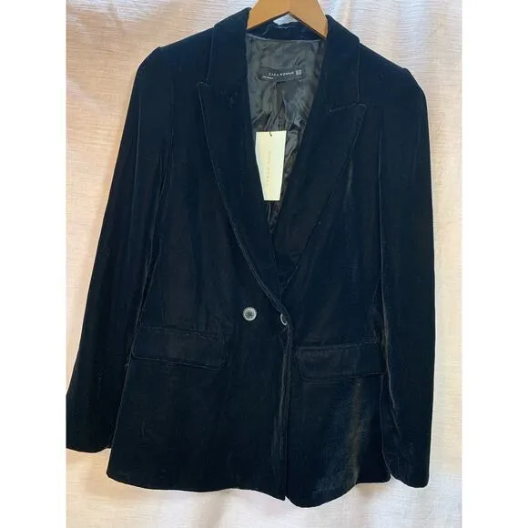 NWT Zara Woman Velvet Double-Breasted Blazer Jacket Size XS in Black