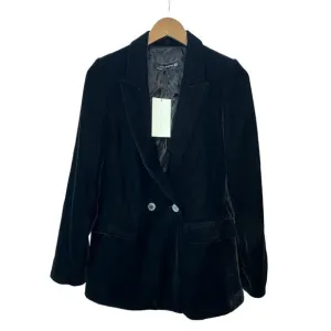 NWT Zara Woman Velvet Double-Breasted Blazer Jacket Size XS in Black
