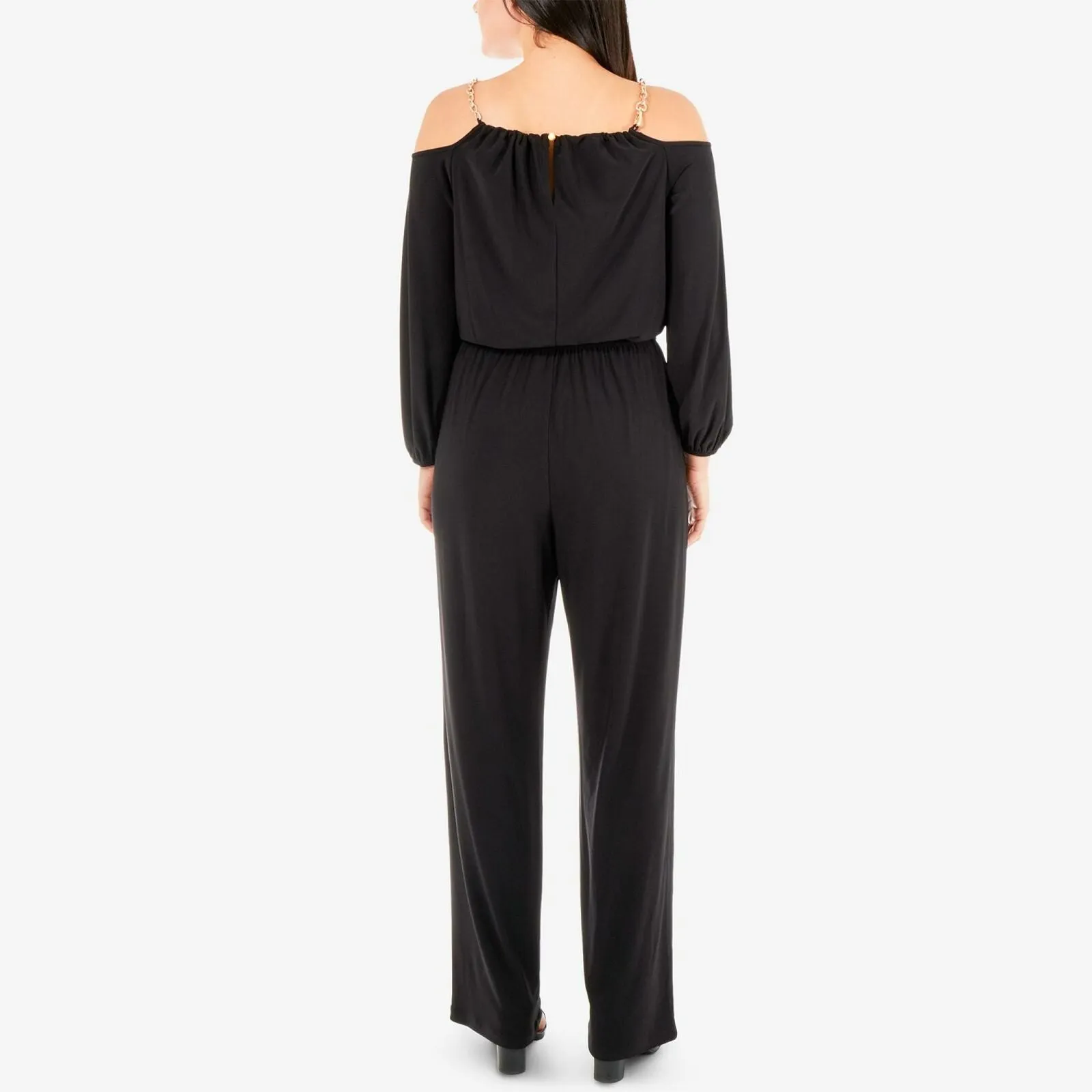 NY Collection Women's Cold-Shoulder Chain Jumpsuit