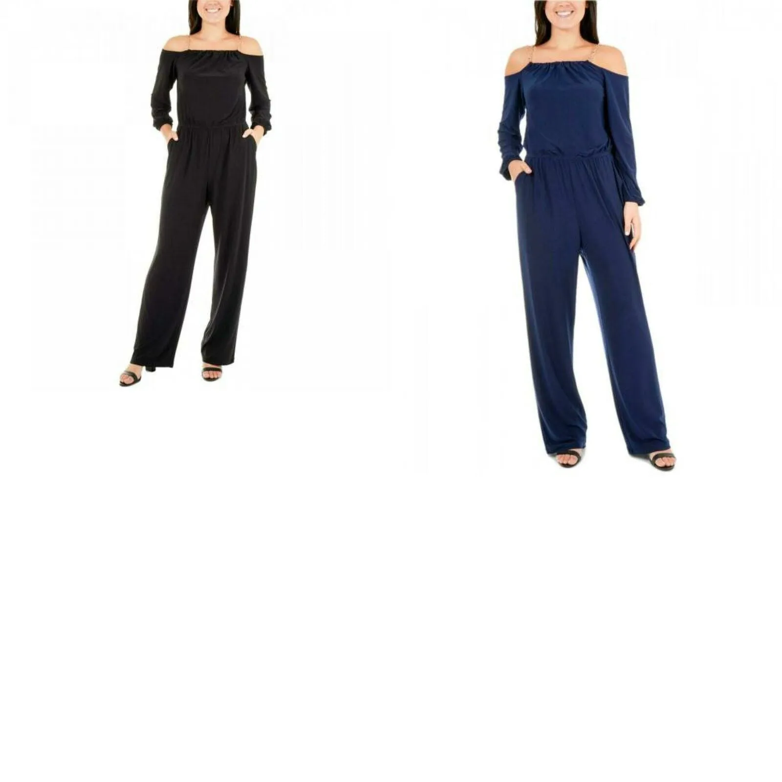 NY Collection Women's Cold-Shoulder Chain Jumpsuit