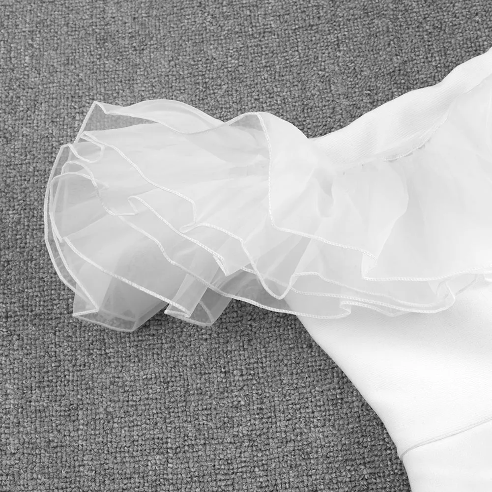 Off Shoulder Short Sleeve Frill Bandage Jumpsuit