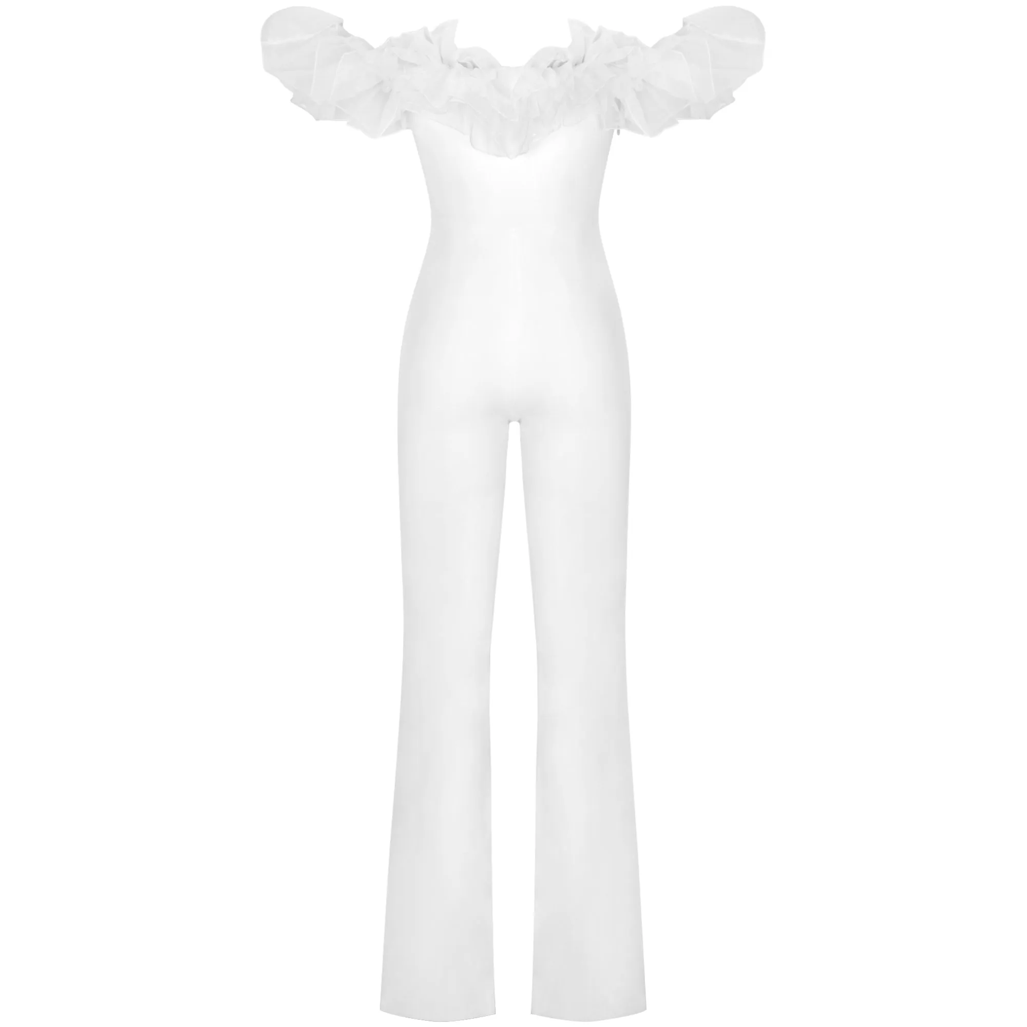 Off Shoulder Short Sleeve Frill Bandage Jumpsuit