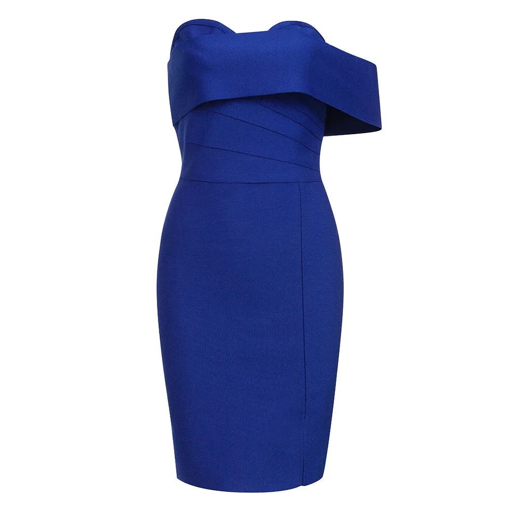 Off Shoulder Short Sleeve Midi Asymmetrical Bandage Dress