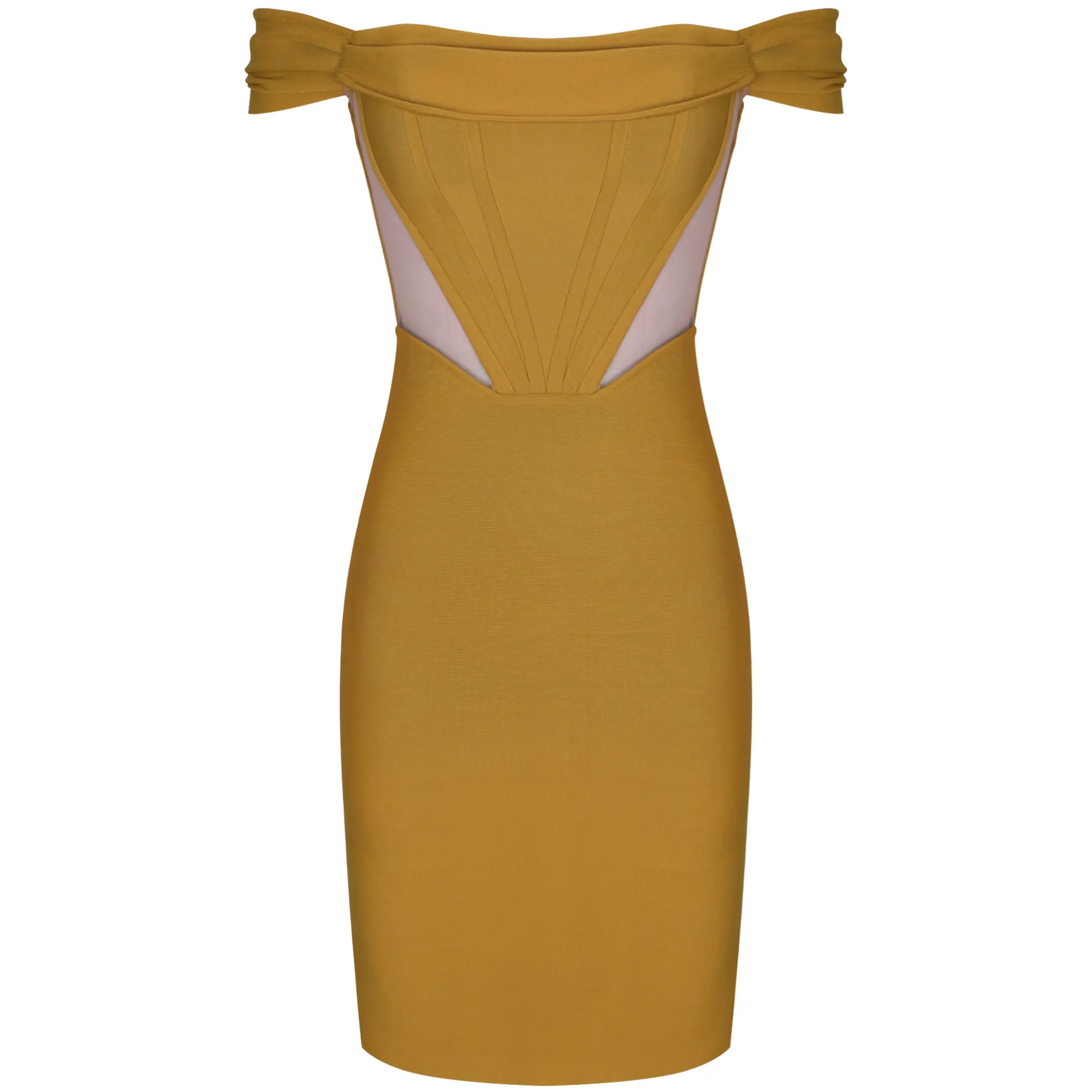 Off Shoulder Short Sleeve Striped Midi Bandage Dress