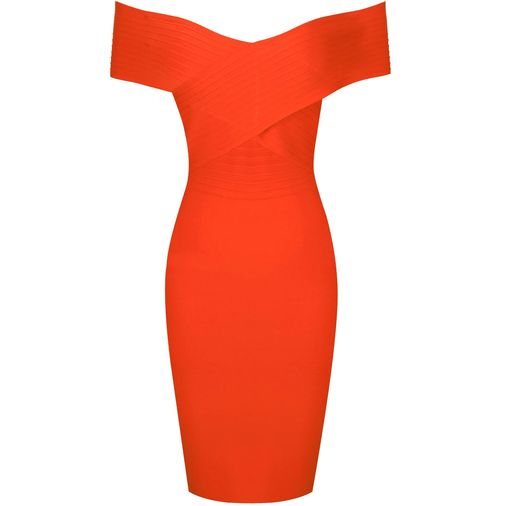 Off Shoulder Short Sleeve Striped Midi Bandage Dress