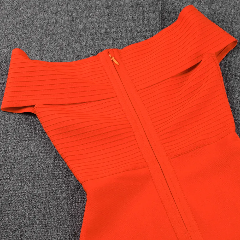 Off Shoulder Short Sleeve Striped Midi Bandage Dress