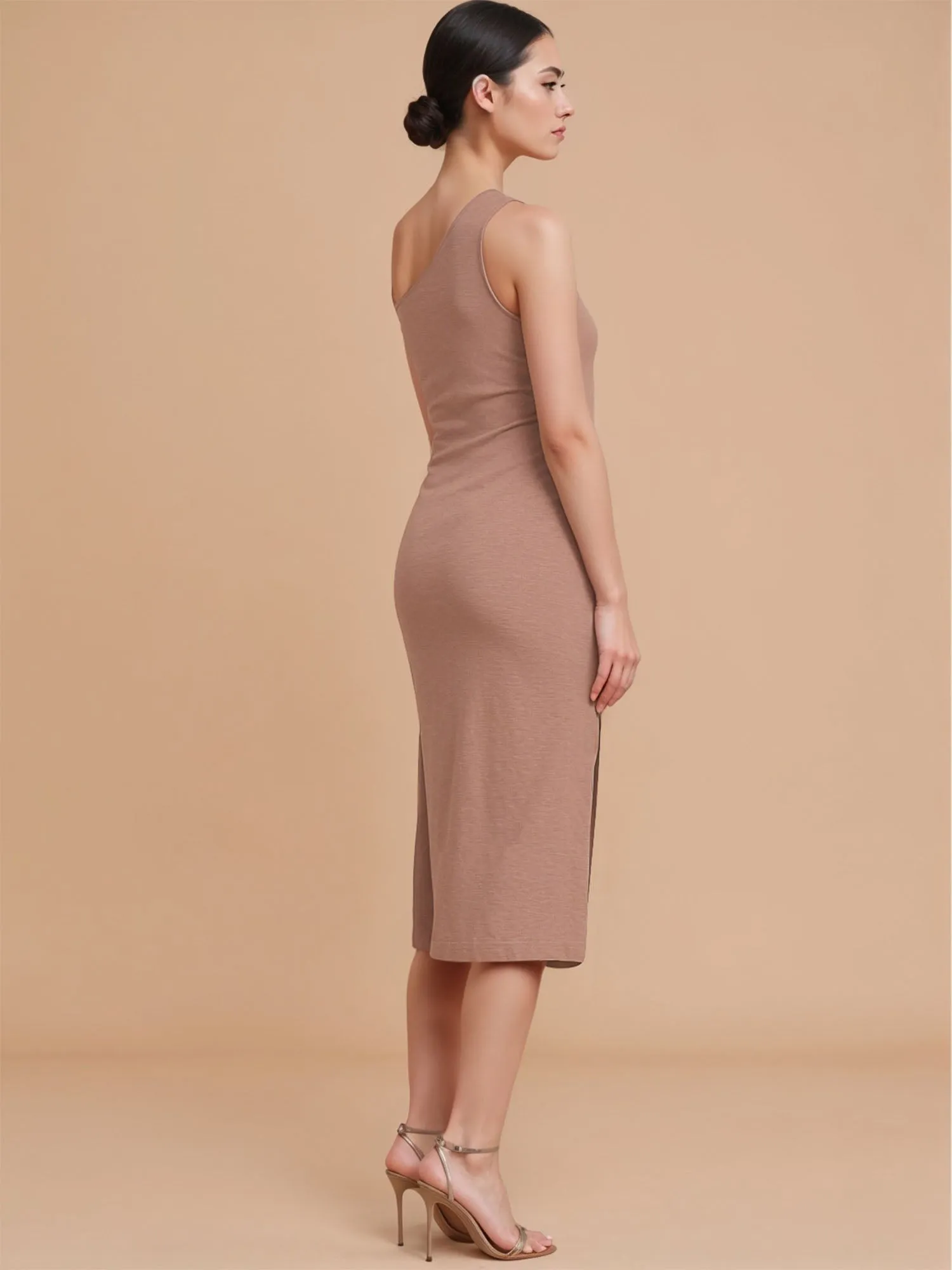 One Shoulder Knit Bodycon Midi Dress