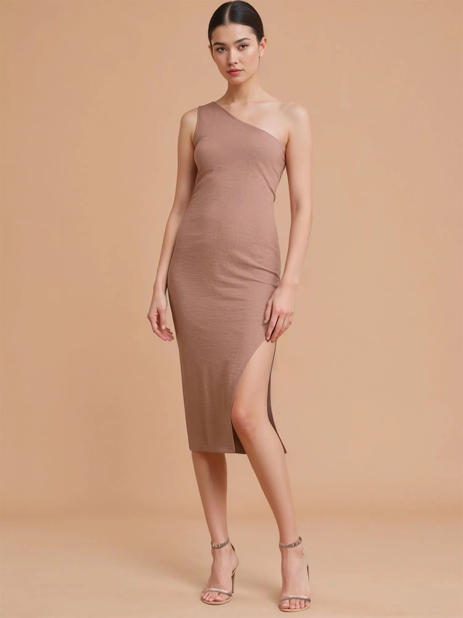 One Shoulder Knit Bodycon Midi Dress