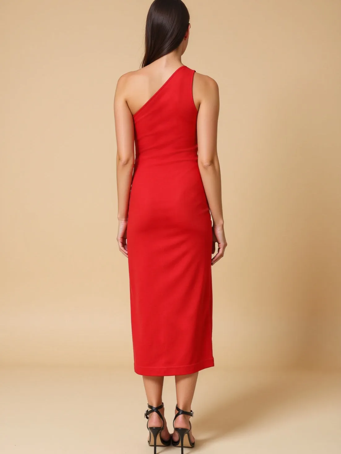 One Shoulder Knit Bodycon Midi Dress