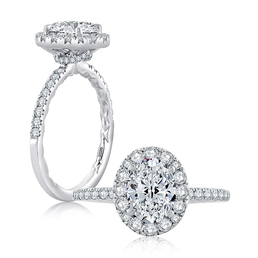 Oval Halo Engagement Ring with Belted Gallery Detail