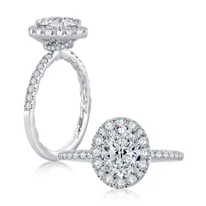 Oval Halo Engagement Ring with Belted Gallery Detail