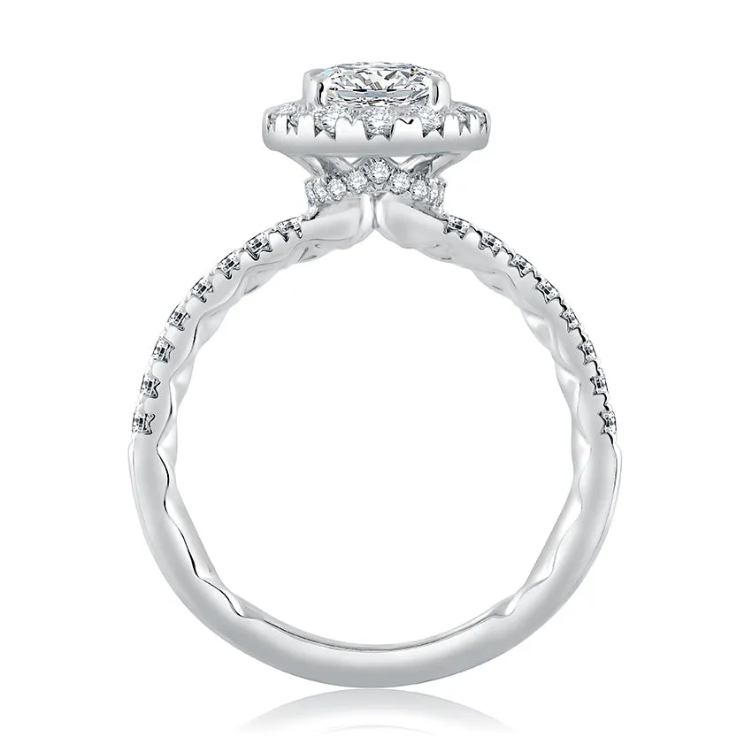 Oval Halo Engagement Ring with Belted Gallery Detail