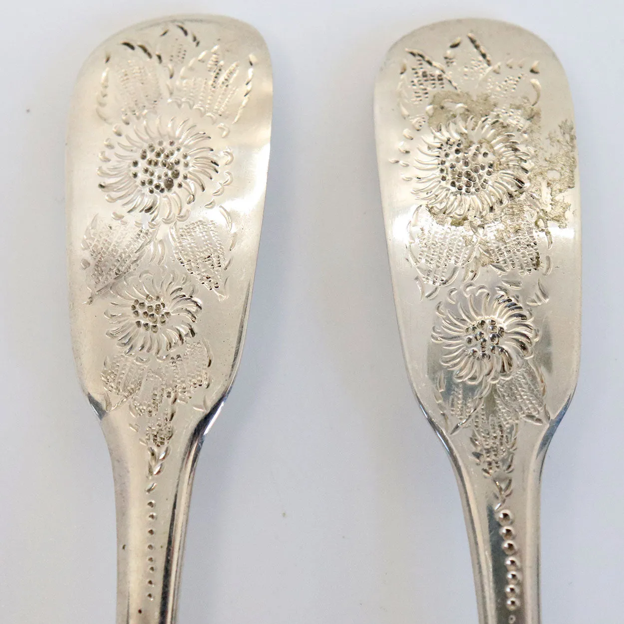 Pair English George IV M & M Emanuel Gilt Sterling Silver Berry Serving Spoons