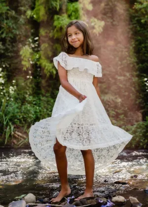 Paisley All Lace Flower Girl Dress in White Off-Shoulder