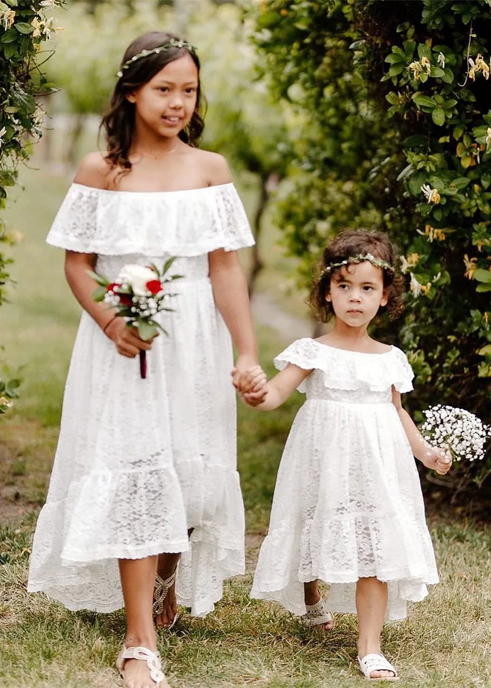 Paisley All Lace Flower Girl Dress in White Off-Shoulder