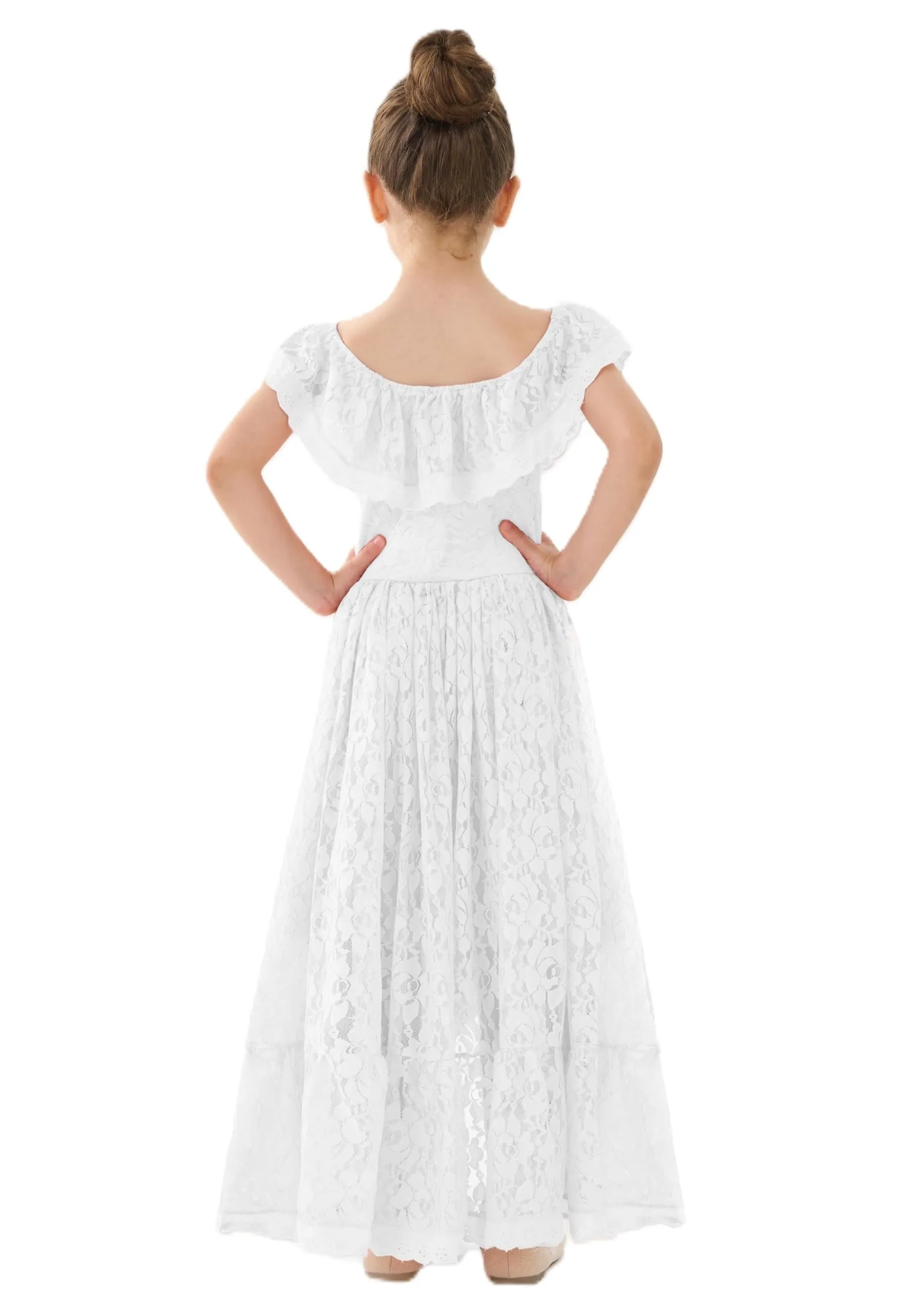 Paisley All Lace Flower Girl Dress in White Off-Shoulder