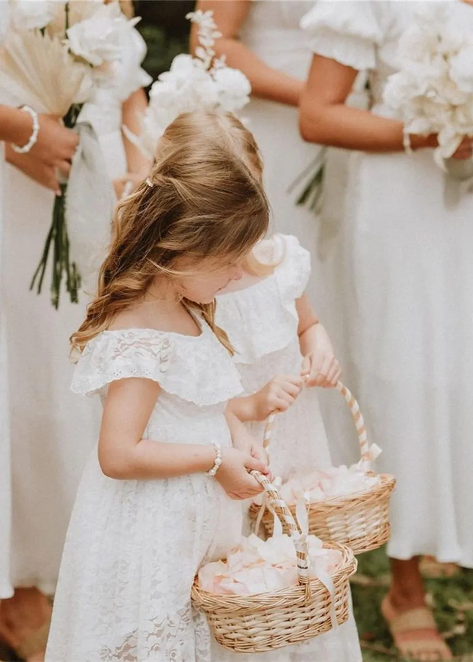 Paisley All Lace Flower Girl Dress in White Off-Shoulder