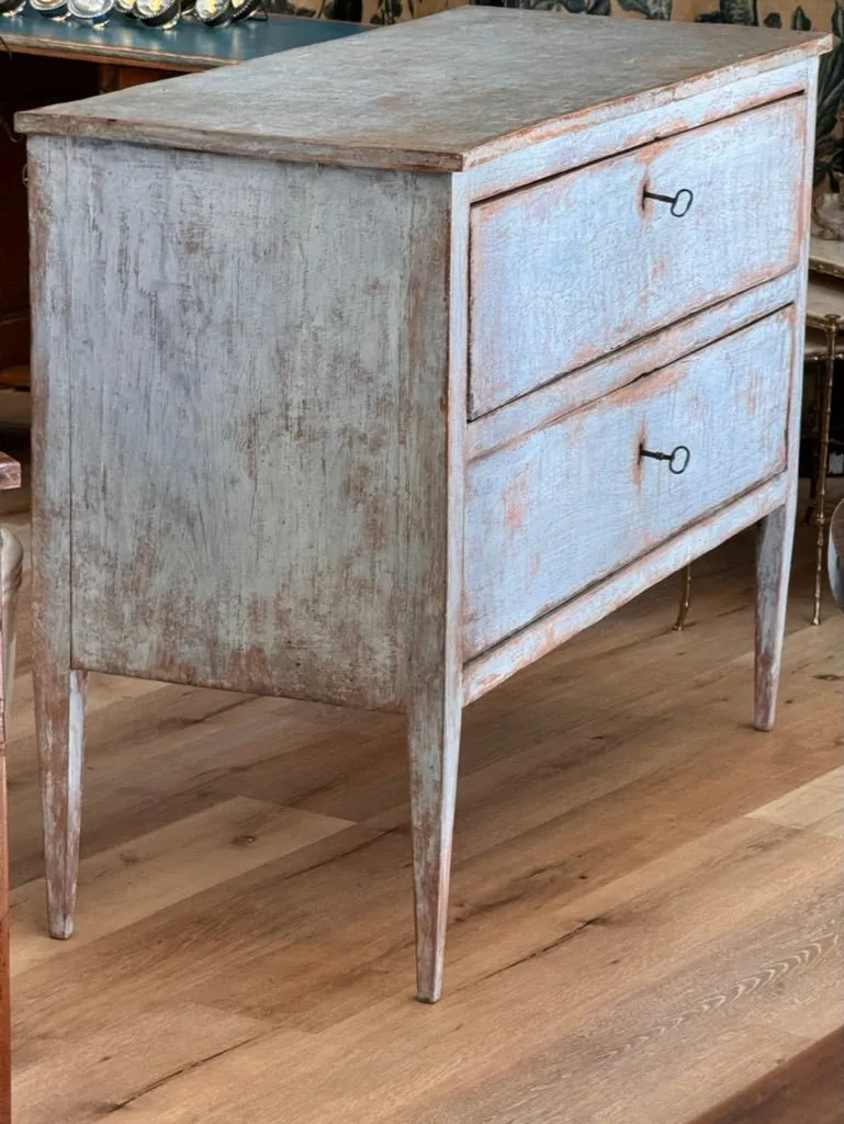 Pale Blue Polychrome Italian Commode, 19th Century