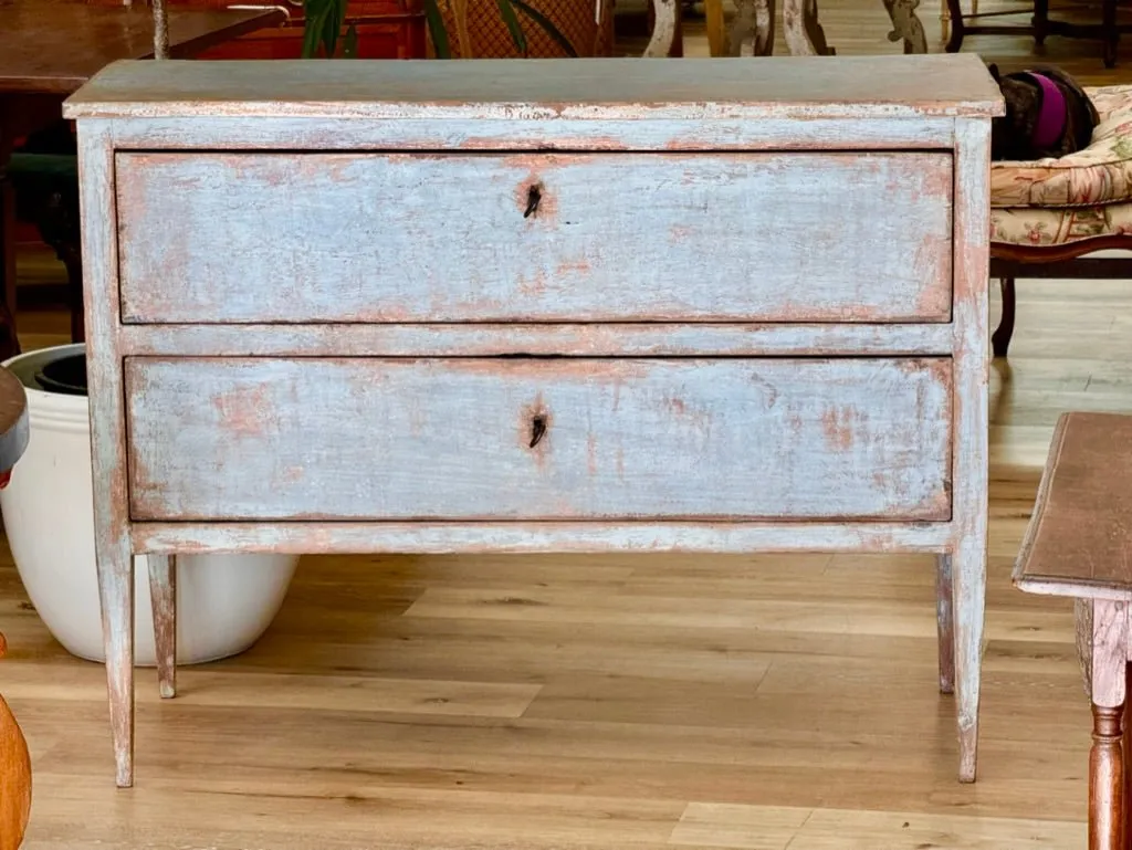 Pale Blue Polychrome Italian Commode, 19th Century