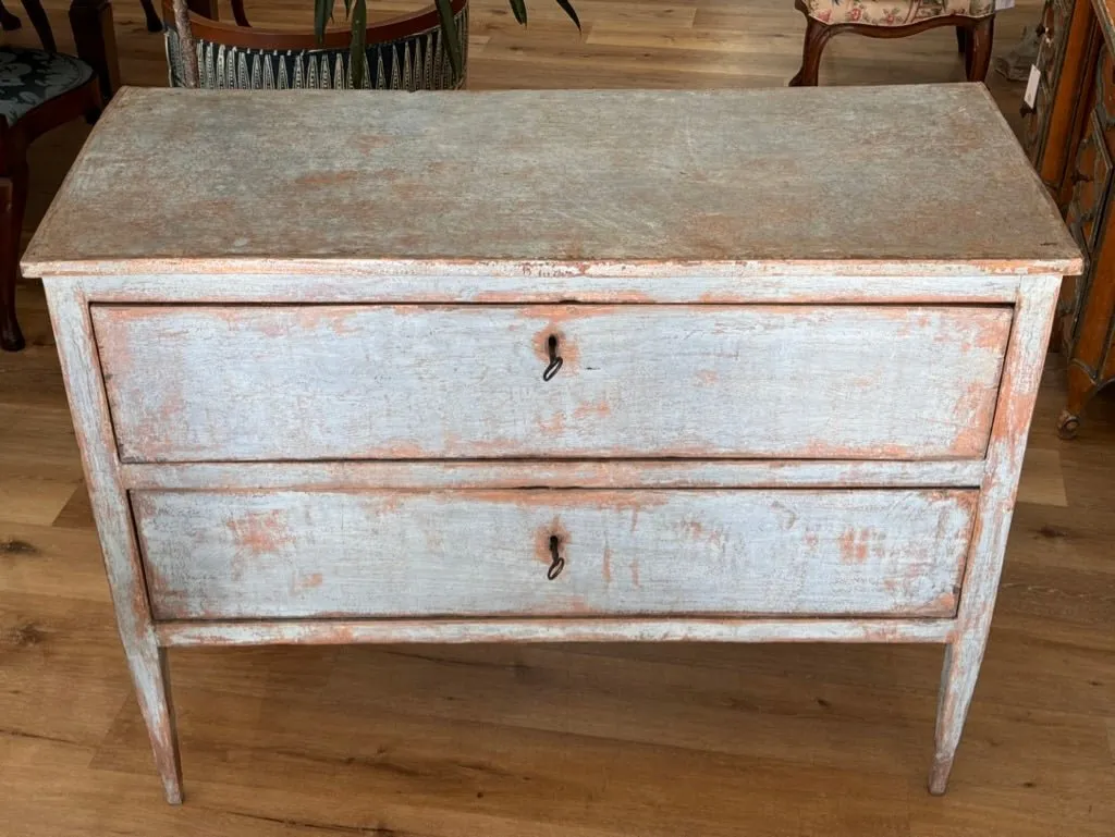 Pale Blue Polychrome Italian Commode, 19th Century