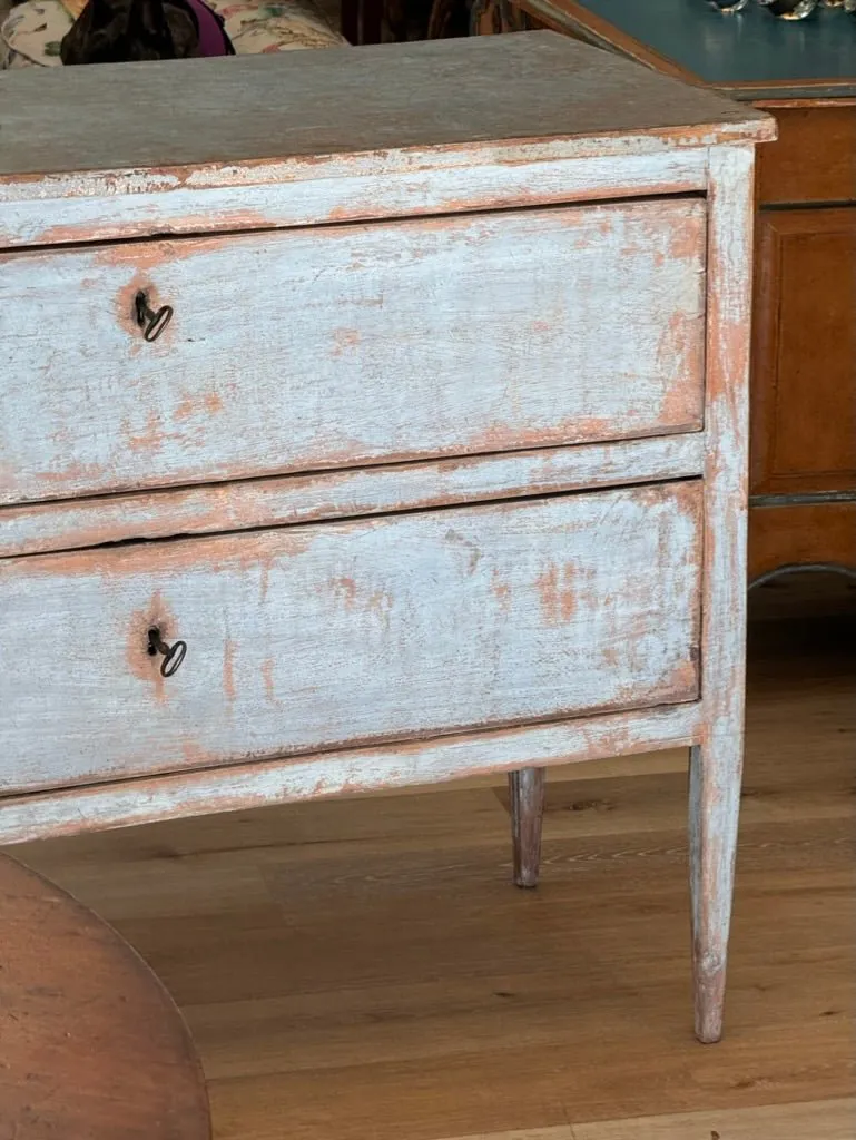Pale Blue Polychrome Italian Commode, 19th Century
