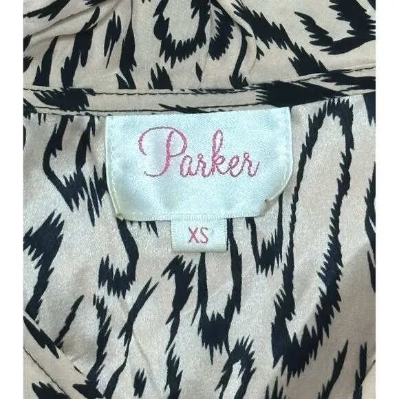 PARKER 100% Silk Cold Shoulder V-Neck Mini Dress Animal Print Banded Waist Pink