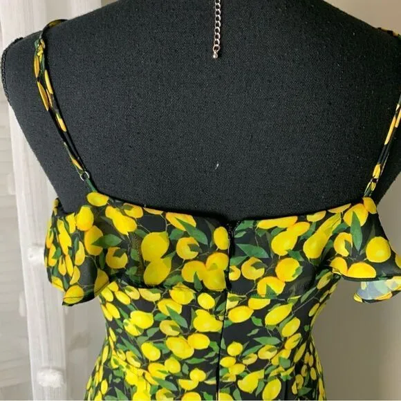 Parker Erica lemon print summer garden party spaghetti strap mini dress size 2