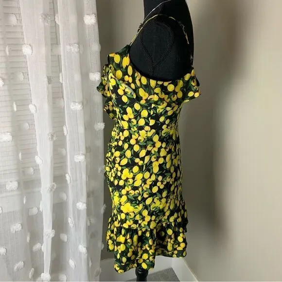 Parker Erica lemon print summer garden party spaghetti strap mini dress size 2