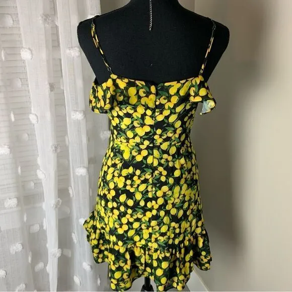 Parker Erica lemon print summer garden party spaghetti strap mini dress size 2
