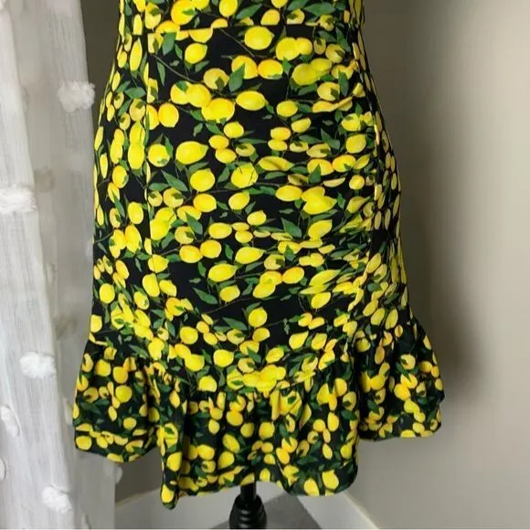 Parker Erica lemon print summer garden party spaghetti strap mini dress size 2