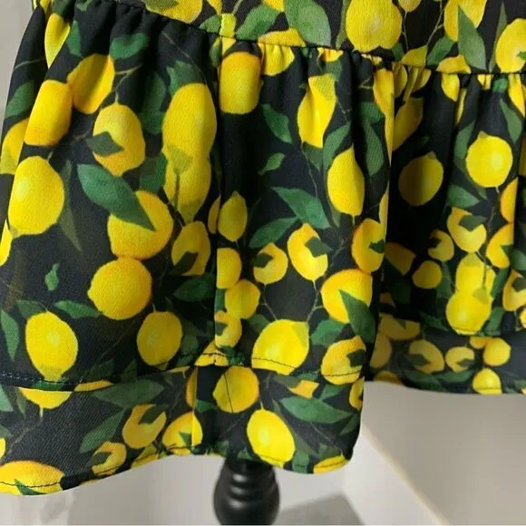 Parker Erica lemon print summer garden party spaghetti strap mini dress size 2