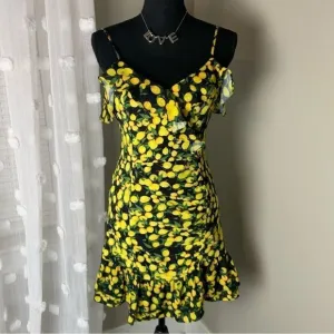 Parker Erica lemon print summer garden party spaghetti strap mini dress size 2