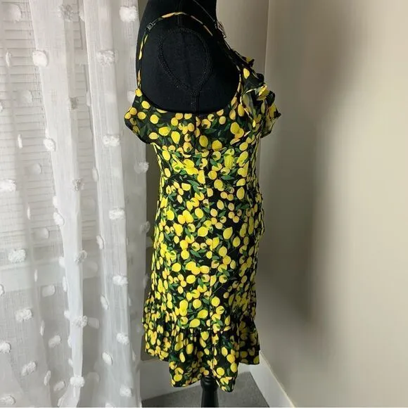 Parker Erica lemon print summer garden party spaghetti strap mini dress size 2