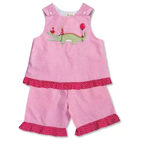 Party Crocodile Pink Gingham Blouse and Pants Set
