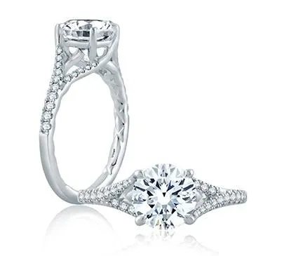 Pave Diamond Split Shank Engagement Ring
