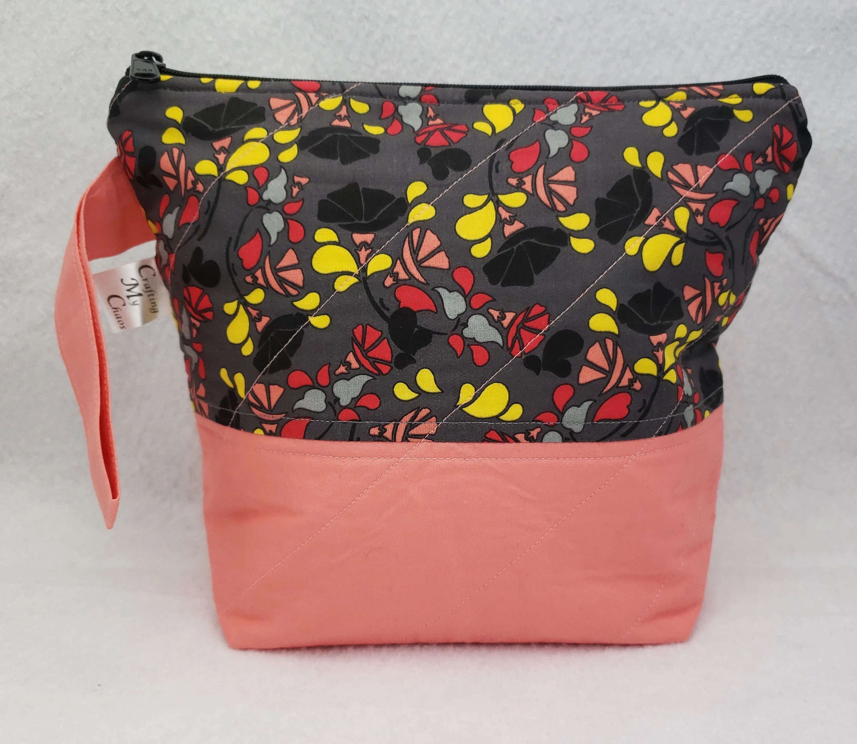 Peach with Black Flowers - Project Bag - Small