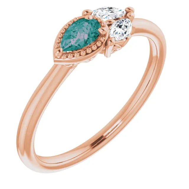 Pear Gemstone Milgrain with Marquise Lab-Grown Diamond Accent Ring