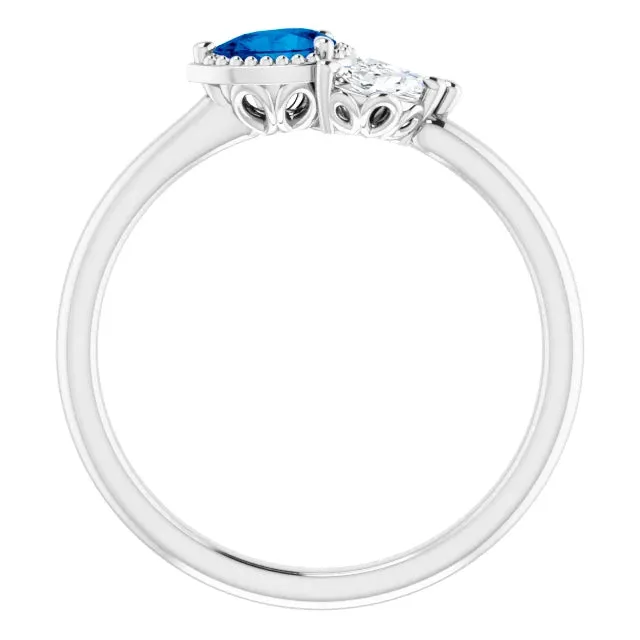 Pear Gemstone Milgrain with Marquise Lab-Grown Diamond Accent Ring