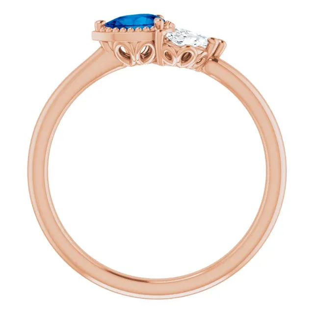 Pear Gemstone Milgrain with Marquise Lab-Grown Diamond Accent Ring