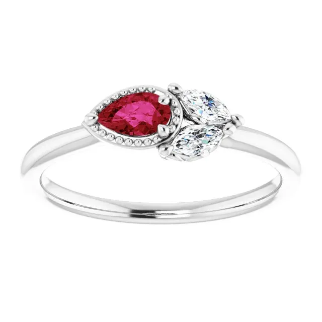 Pear Gemstone Milgrain with Marquise Lab-Grown Diamond Accent Ring