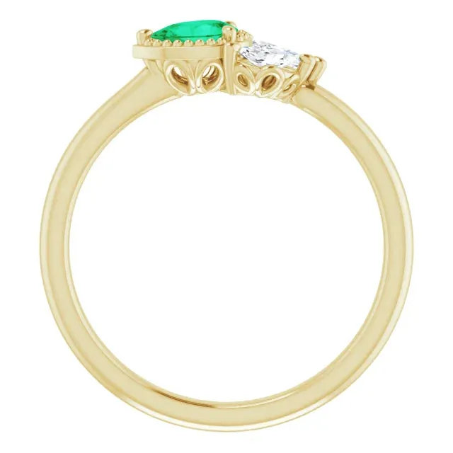 Pear Gemstone Milgrain with Marquise Lab-Grown Diamond Accent Ring
