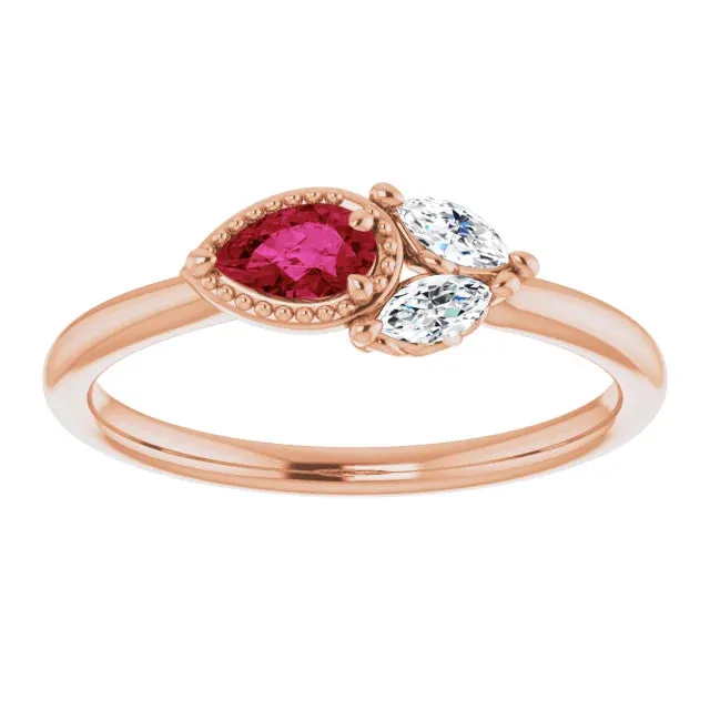 Pear Gemstone Milgrain with Marquise Lab-Grown Diamond Accent Ring